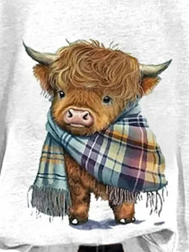 Cute Highland Cow Print Casual Sweatshirt Hoodie