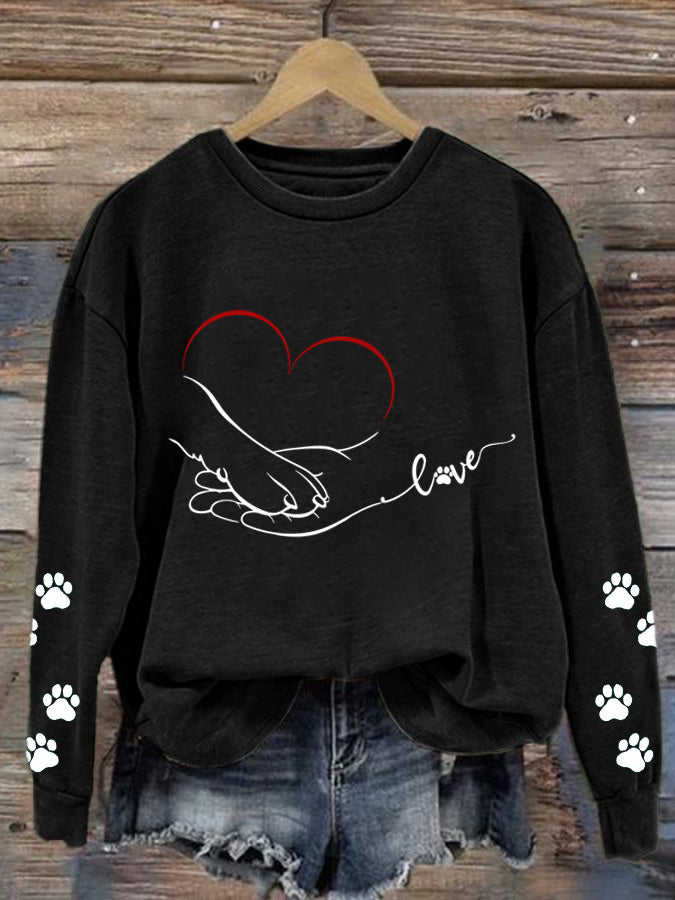 Paw and Hand Line Art Friendship Print Comfy Sweatshirt