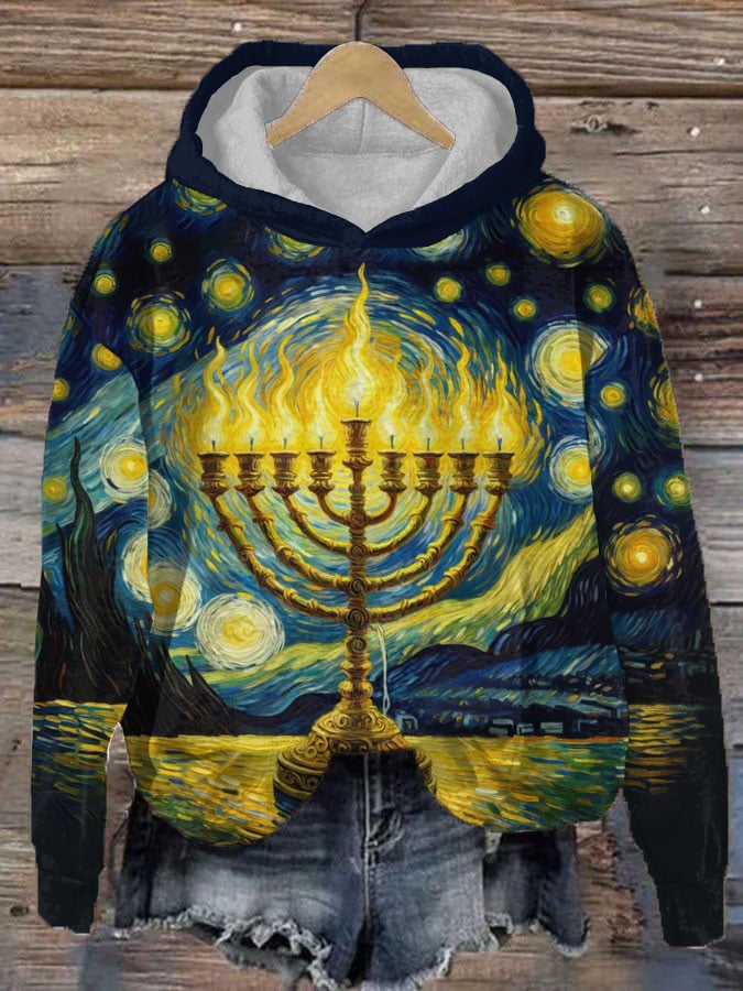 Women's Hanukkah Print Hooded Sweatshirt