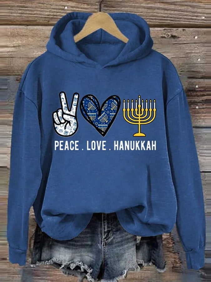 Women's Hanukkah Print Casual Long Sleeve Hoodie