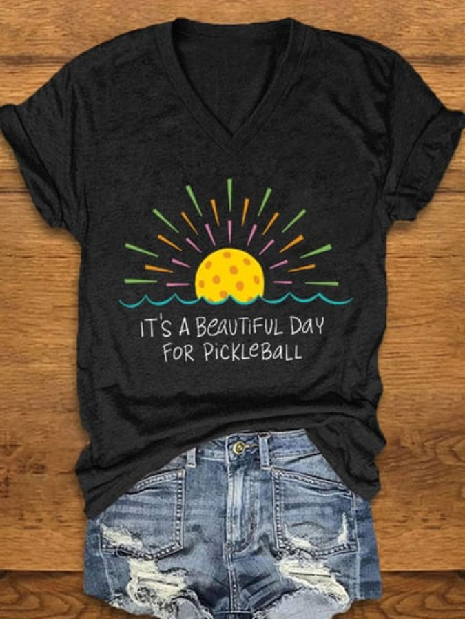 Women's Pickleball Lovers "It's a beautiful day for pickleball" Printed T-shirt