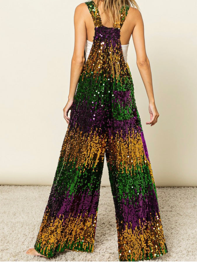 Women's Sequin Mardi Gras Overalls