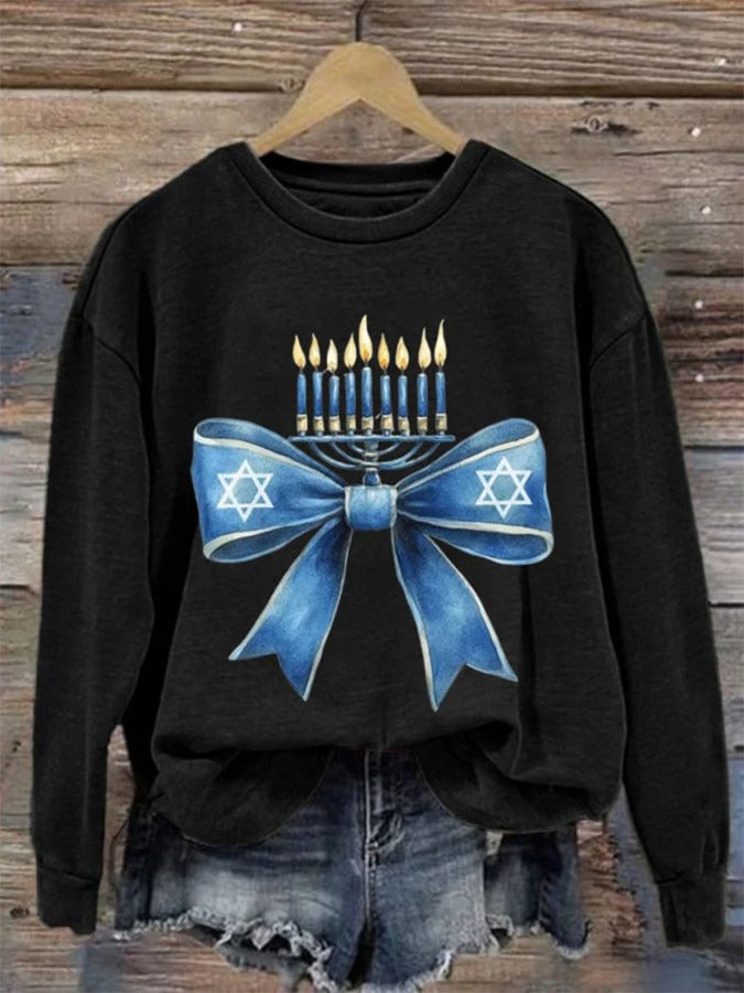 Women's Hanukkah Menorah Print Casual Sweatshirt