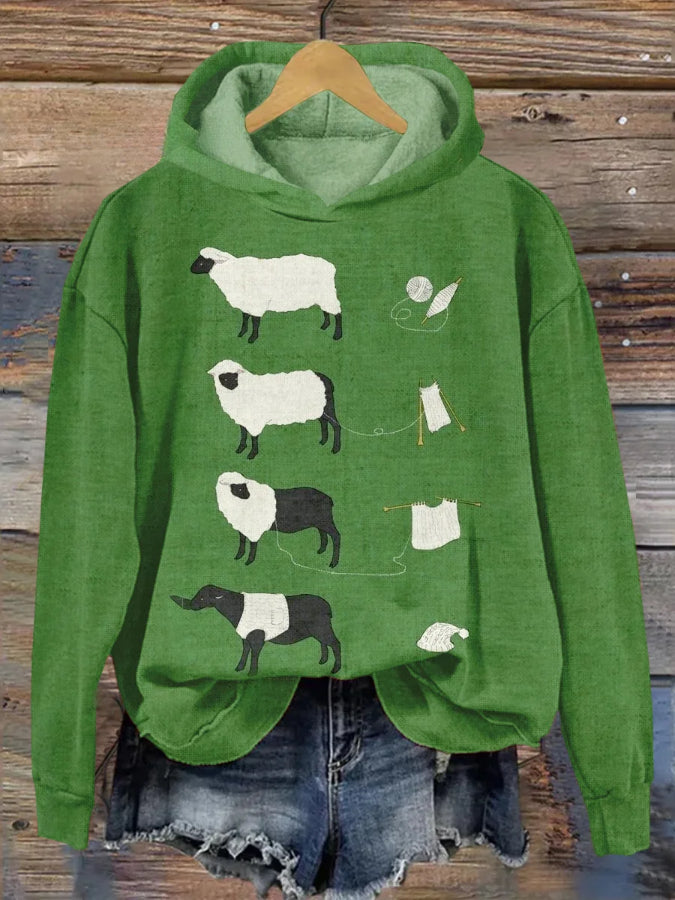 Women's Sheep Print Long Sleeve Hoodie