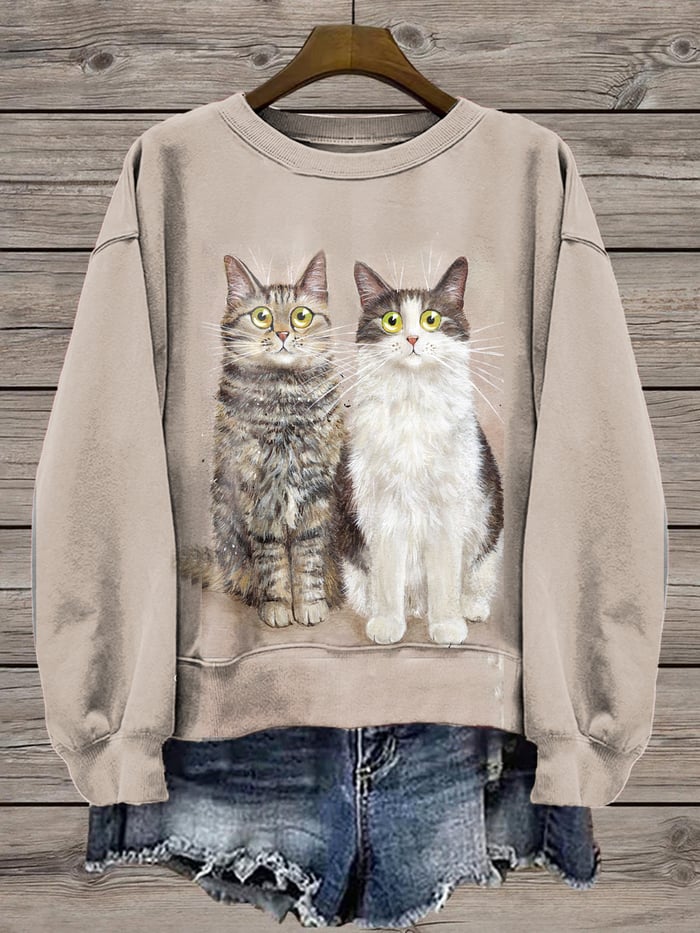 Women's Vintage Cat Print Sweatshirt