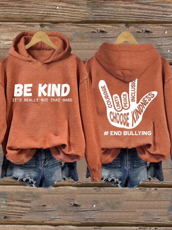 Retro Bullying Prevention Awareness # End Bullying Courage, Unity, Peace, Inclusion Choose Kindness Print Hoodie