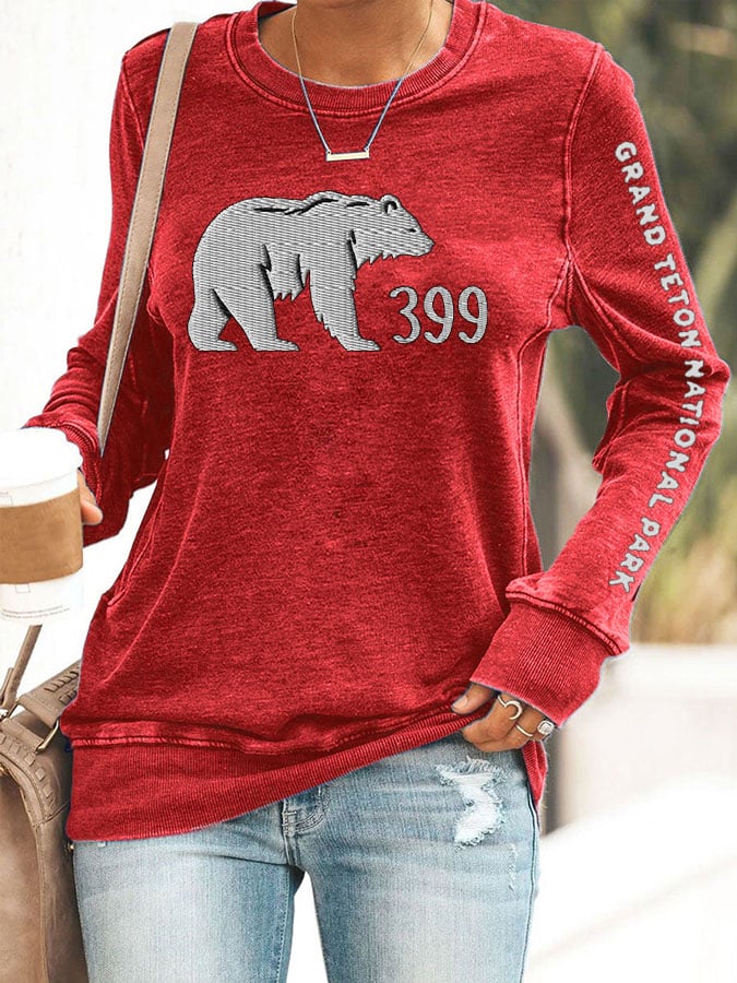 Women'S Retro Honoring Grizzly 399 Grand Teton National Park Printed Casual Sweatshirt