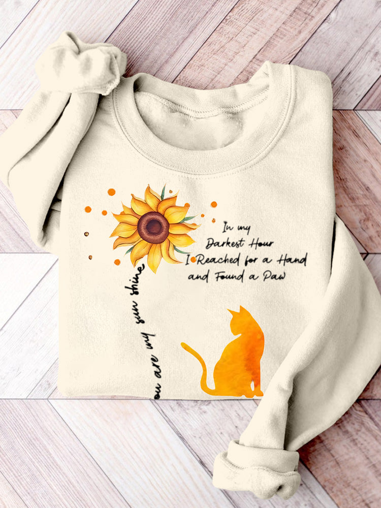 Women's Cat Print Long Sleeve Casual Sweatshirt