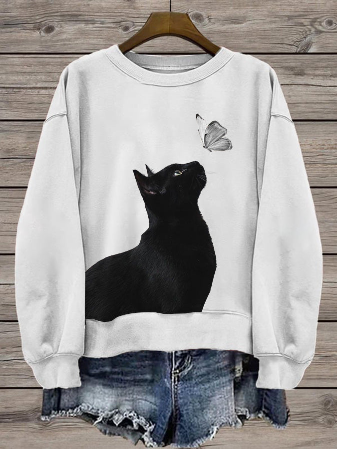 Women's Cat Print Casual  Long Sleeve Sweatshirt