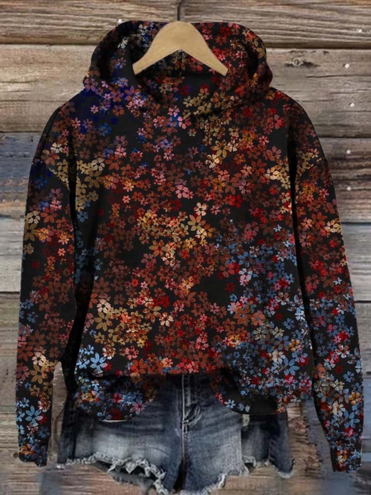 Lässiges Sweatshirt mit Blumen- und Vintage-Kunstdruck für Damen