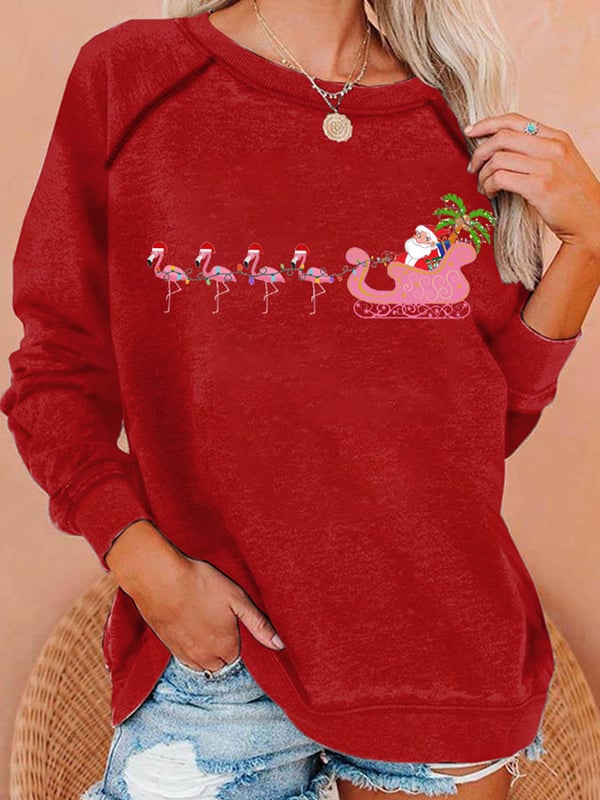 Women'S Christmas Flamingo Print Casual Sweatshirt