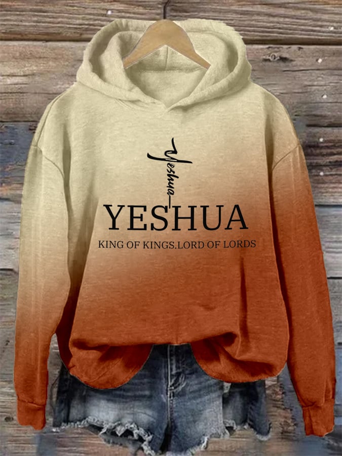 Women's Retro Gradient Texture Faith Print Hoodie