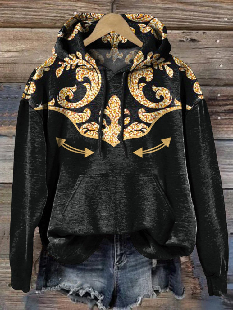 Western Style Glitter Floral Pattern Printed Casual Sweatshirt