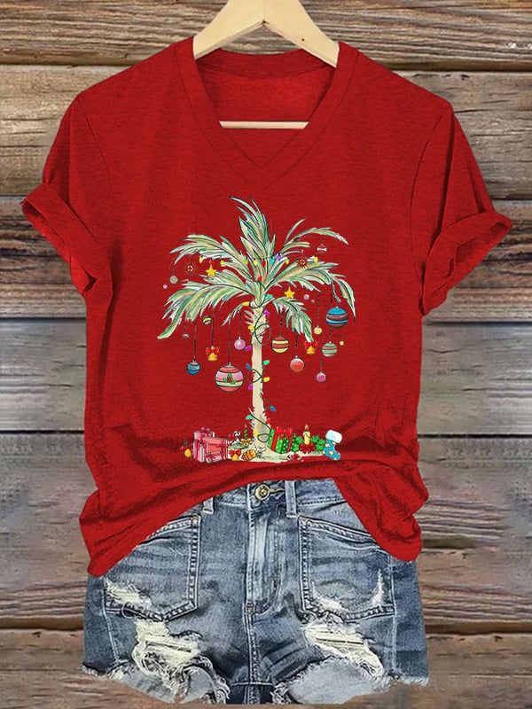 Women's Christmas Palm Tree Print T-Shirt