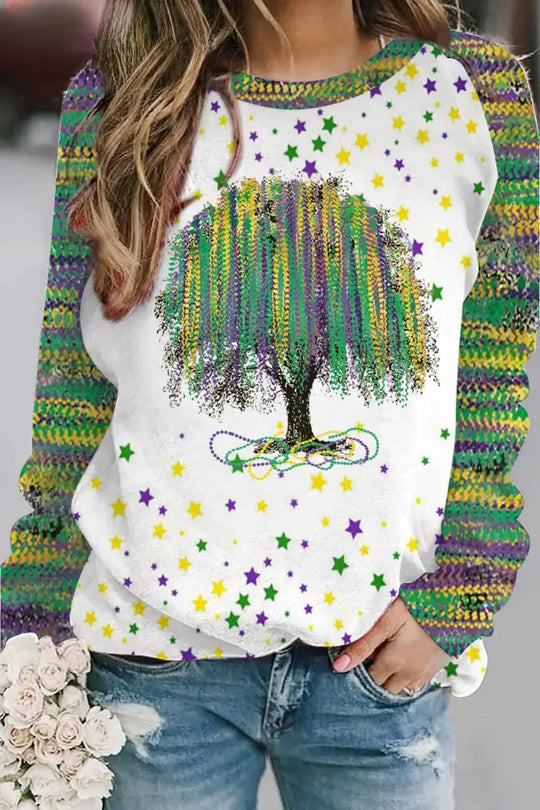 New Orleans Mardi Gras Watercolor Bead Tree Print Sweatshirt