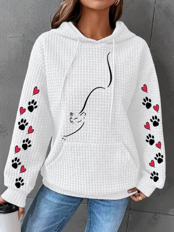 Women's Cat Print Waffle Hoodie