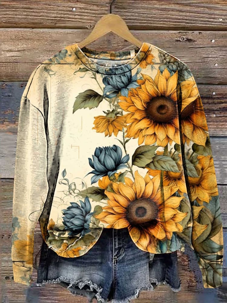 Vintage Blumen Sonnenblume Kunst Lässiges Sweatshirt