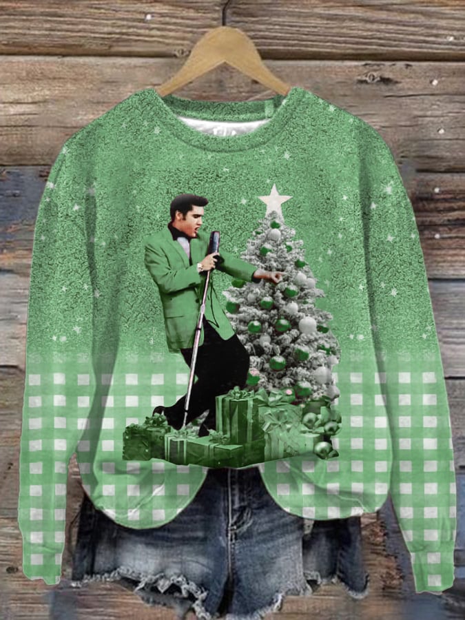 Women's Vintage Christmas Tree Printed Round Neck Sweatshirt