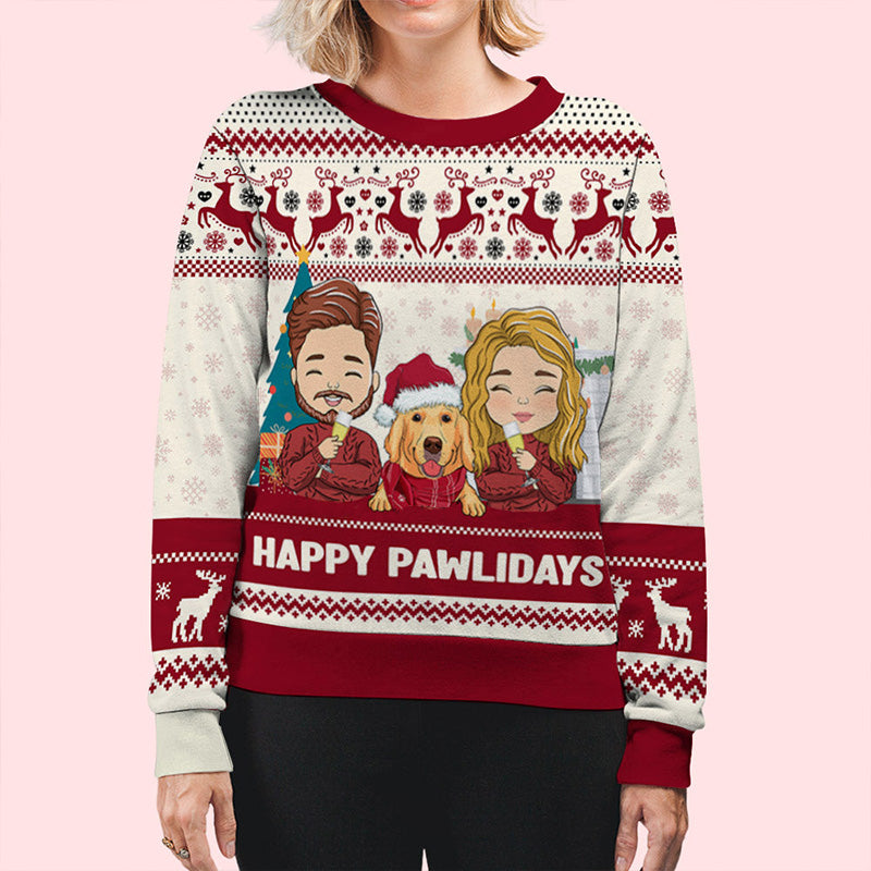 Strickpullover mit „Happy Pawlidays To You“-Print für Damen