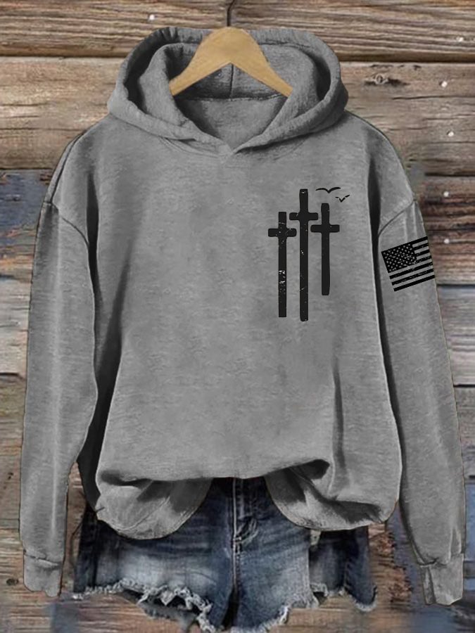 Women's Christian Cross Printed Long Sleeve Hoodie