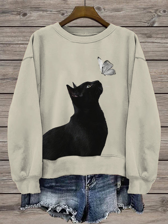 Women's Cat Print Casual  Long Sleeve Sweatshirt