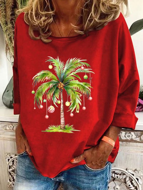 Women's Christmas Palm Tree Print Casual Sweatshirt