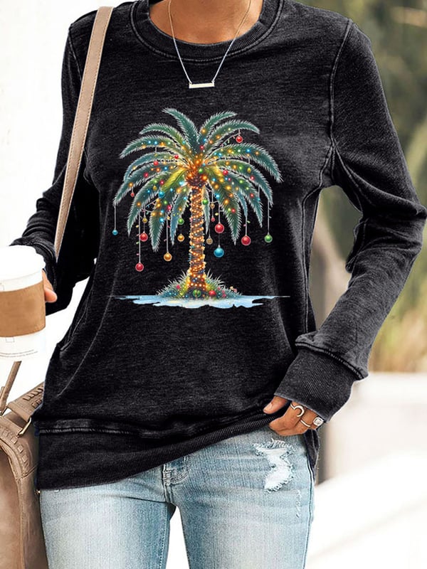 Women's Christmas Palm Tree Print Sweatshirt