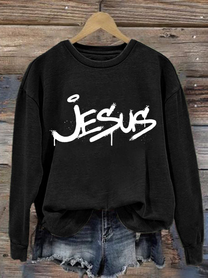 Lässiges Sweatshirt für Damen mit Jesus-christlichem Graffiti-Aufdruck