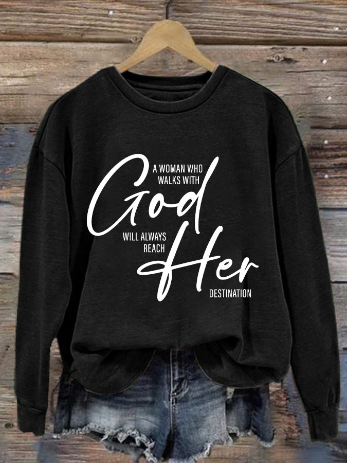 Women's Vintage Faith But God Printed Casual Sweatshirt