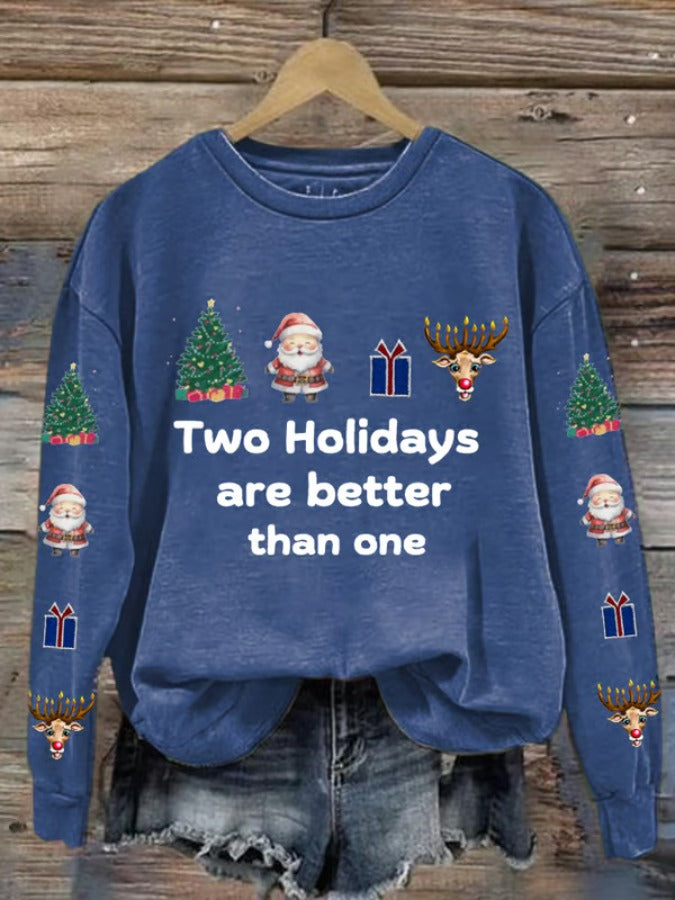 Women's Merry Chrismukkah Two Holiday Are Better Than One Printed Casual Sweatshirt