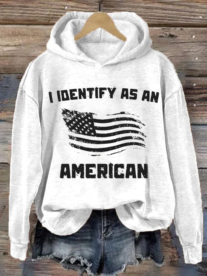 Women's I Identify As An American Print Casual Hoodie