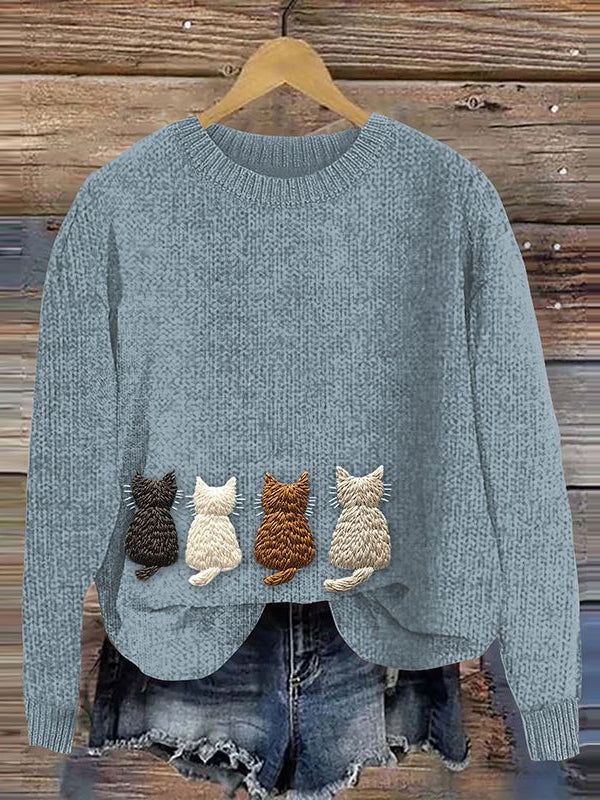 Women's Cat Felt Cozy Knit Sweater