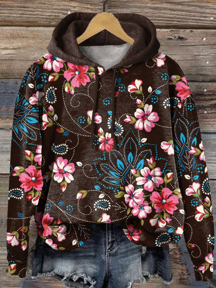 Retro Flowers Art Print Casual Hoodie Sweatshirt