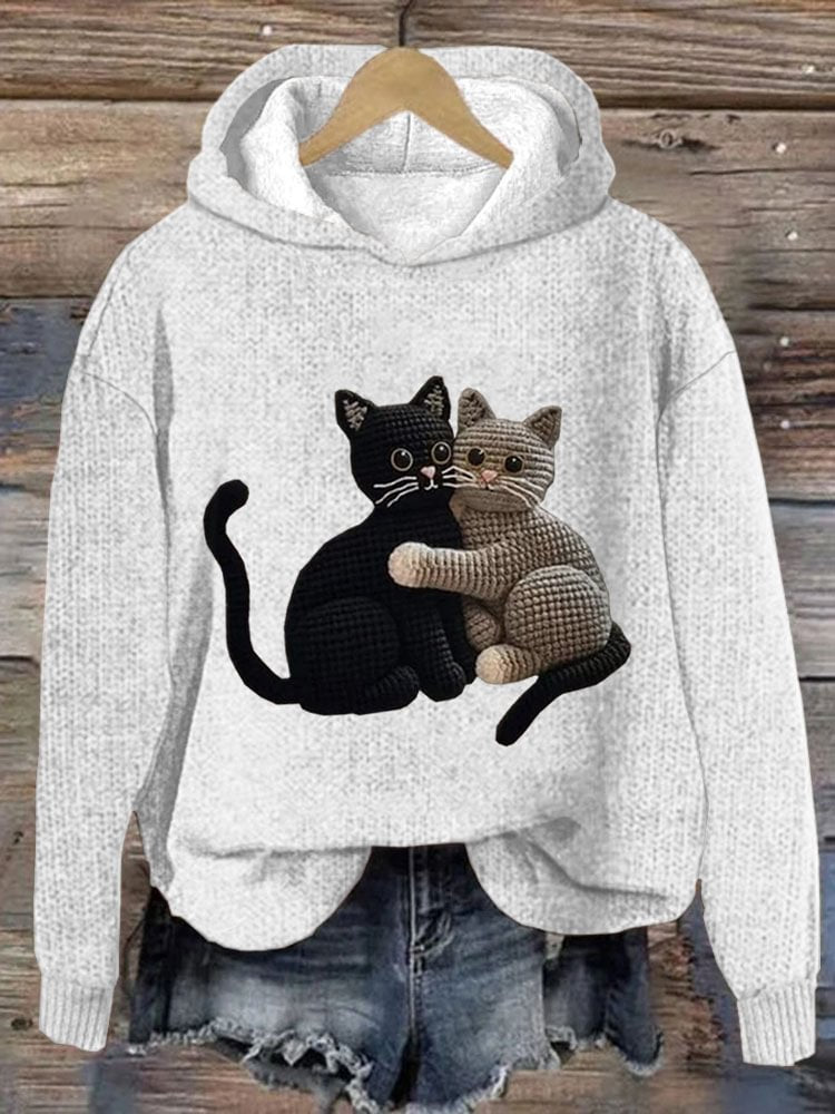 Women's Cute Pet Cat Embroidery Print Hoodie