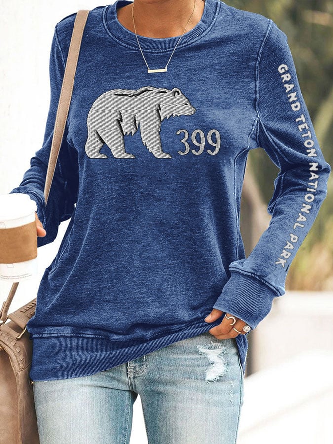 Women'S Retro Honoring Grizzly 399 Grand Teton National Park Printed Casual Sweatshirt