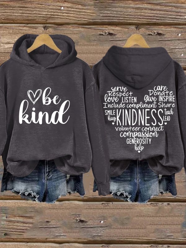 Women's Be Kind Print Casual Long Sleeve Hoodie