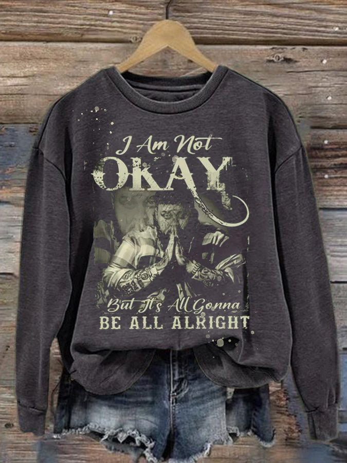 Sweatshirt mit Rundhalsausschnitt und Country-Musik-Aufdruck „I Am Not Okay“ für Damen