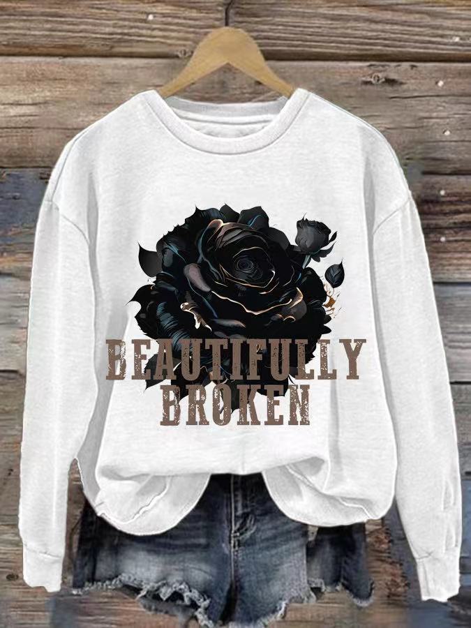 Women's Country Rose Print Crew Neck Sweatshirt