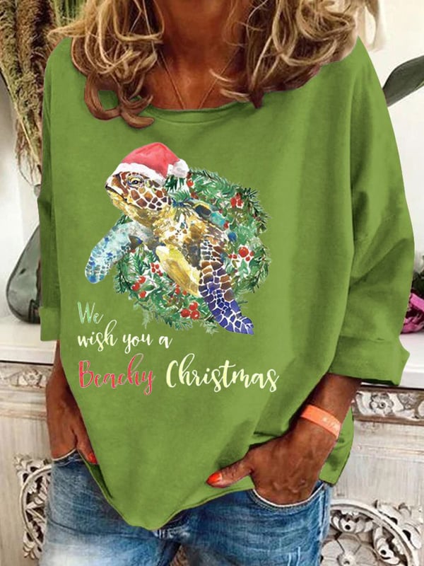 Women's Christmas Turtle Print Casual Sweatshirt