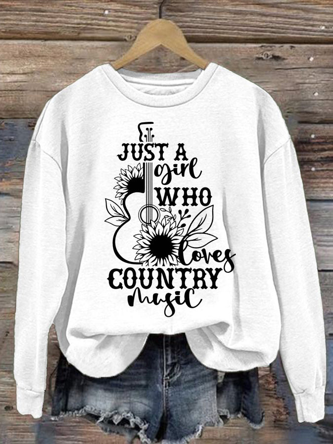 Women's Just A Girl Who Loves Country Music Print Sweatshirt