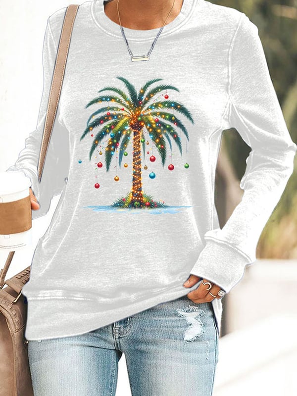 Women's Christmas Palm Tree Print Sweatshirt