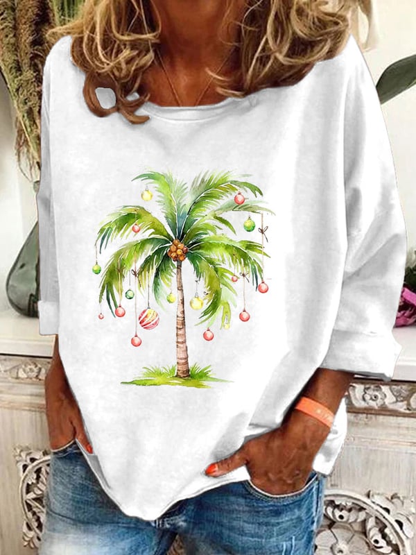 Women's Christmas Palm Tree Print Casual Sweatshirt