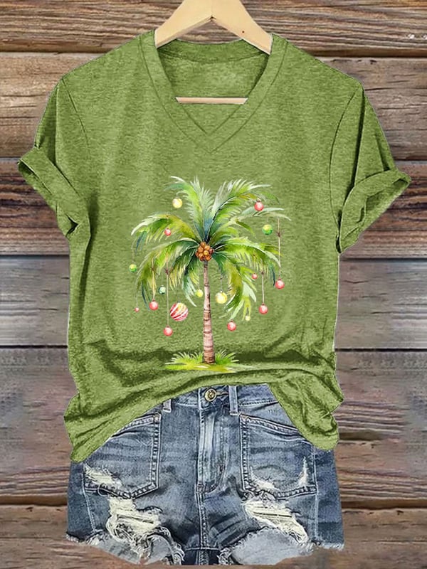 Women's Christmas Palm Tree Print T-Shirt