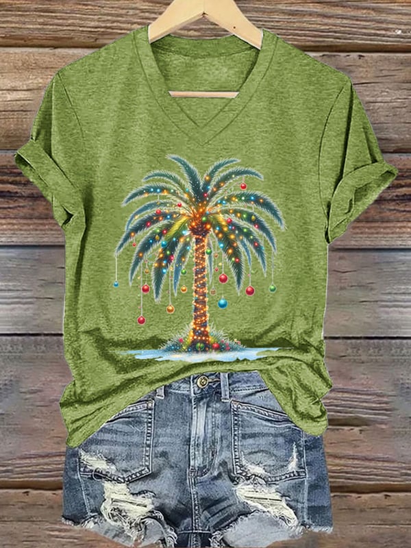 Women's Christmas Palm Tree Print T-Shirt