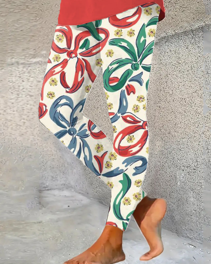 Kvinnors vintage julstil tryck leggings