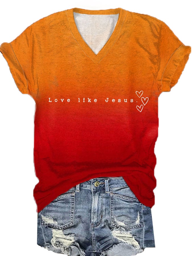 Women's Love Like Jesus Print V-Neck T-Shirt