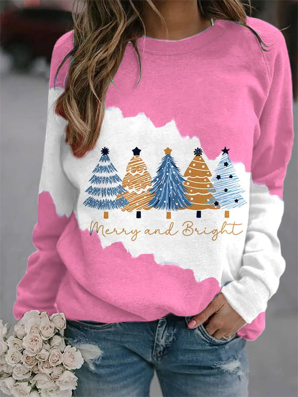 Women's Christmas tree "Merry and Bright" print sweatshirt