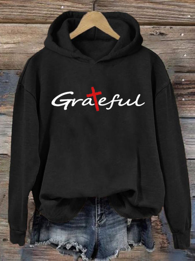 Women's Greatful Print Hoodie Sweatshirt