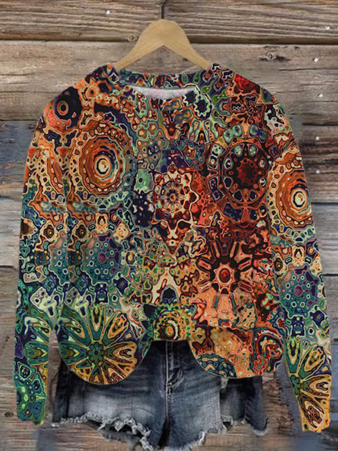 Lässiges Sweatshirt mit Vintage-Blumen-Kunstdruck