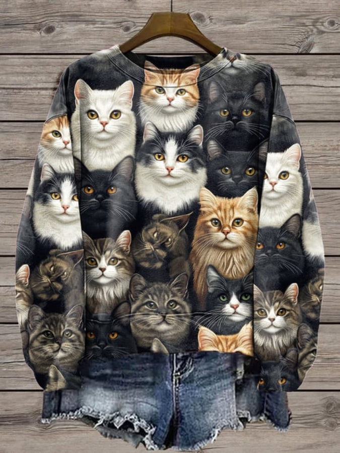 Women's Vintage Cat Print Sweatshirt